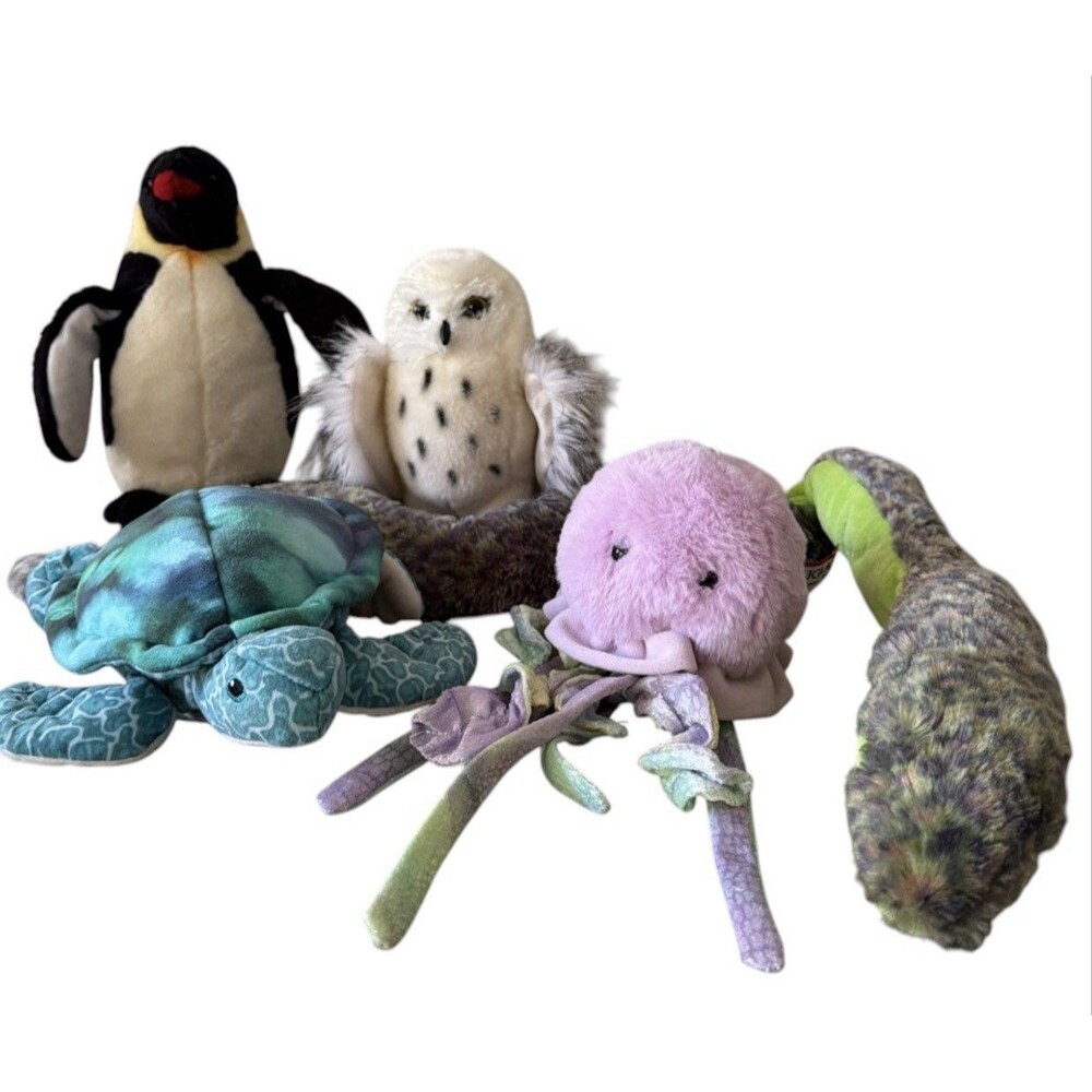 Douglas Cuddle Toy Lot (5) Plush Snake Owl Octopus Turtle Penguin